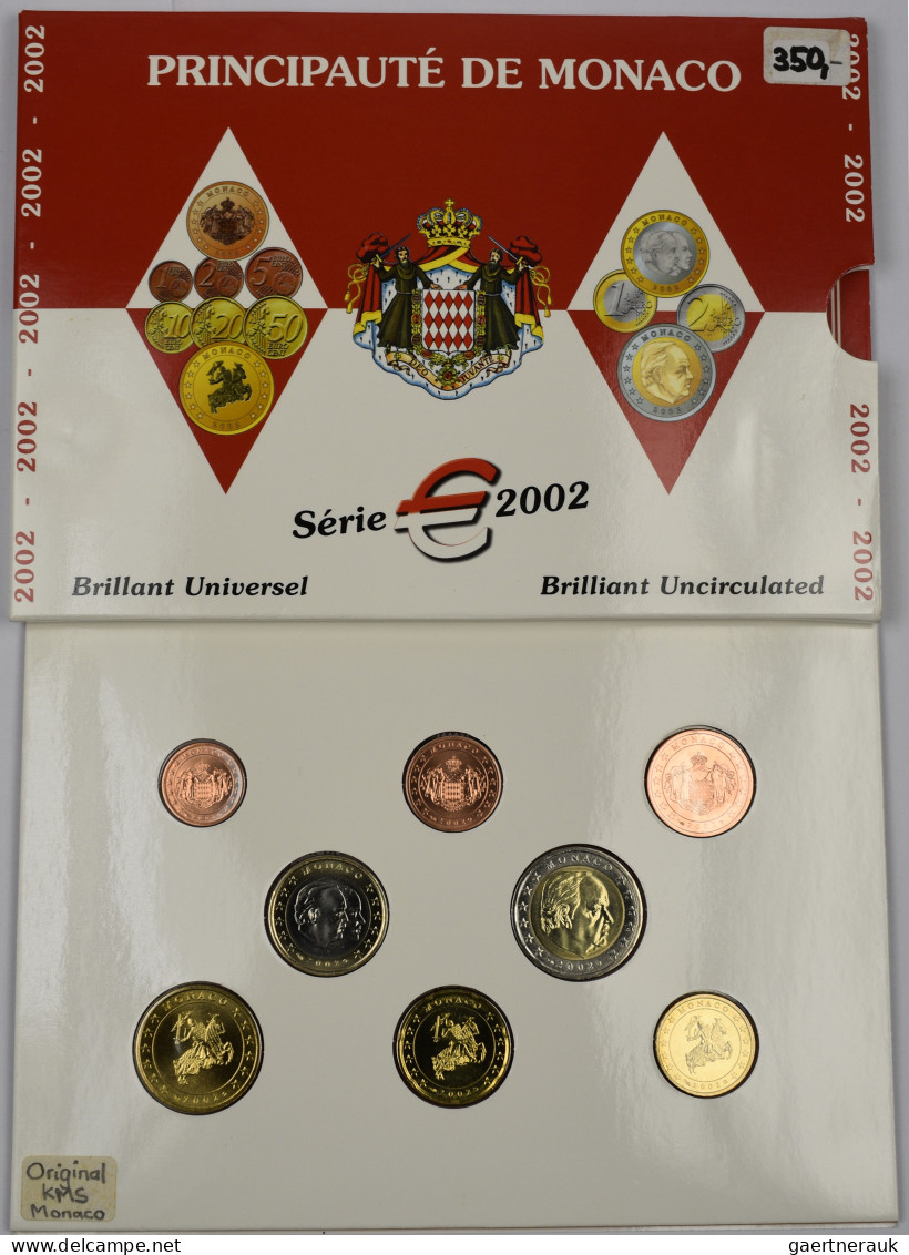 Monaco: Rainier II. 1949-2005: Off. KMS 2002 Mit 8 Münzen 1 Cent Bis 2 Euro. Seh - Monaco