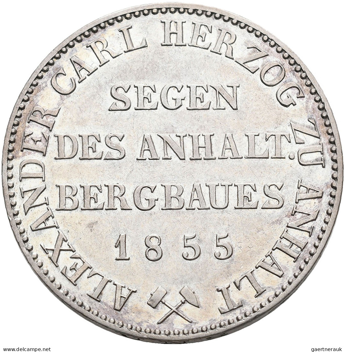 Anhalt-Bernburg: Alexander Carl 1834-1863: Taler 1855 A (Ausbeutetaler). AKS 16, - Andere & Zonder Classificatie