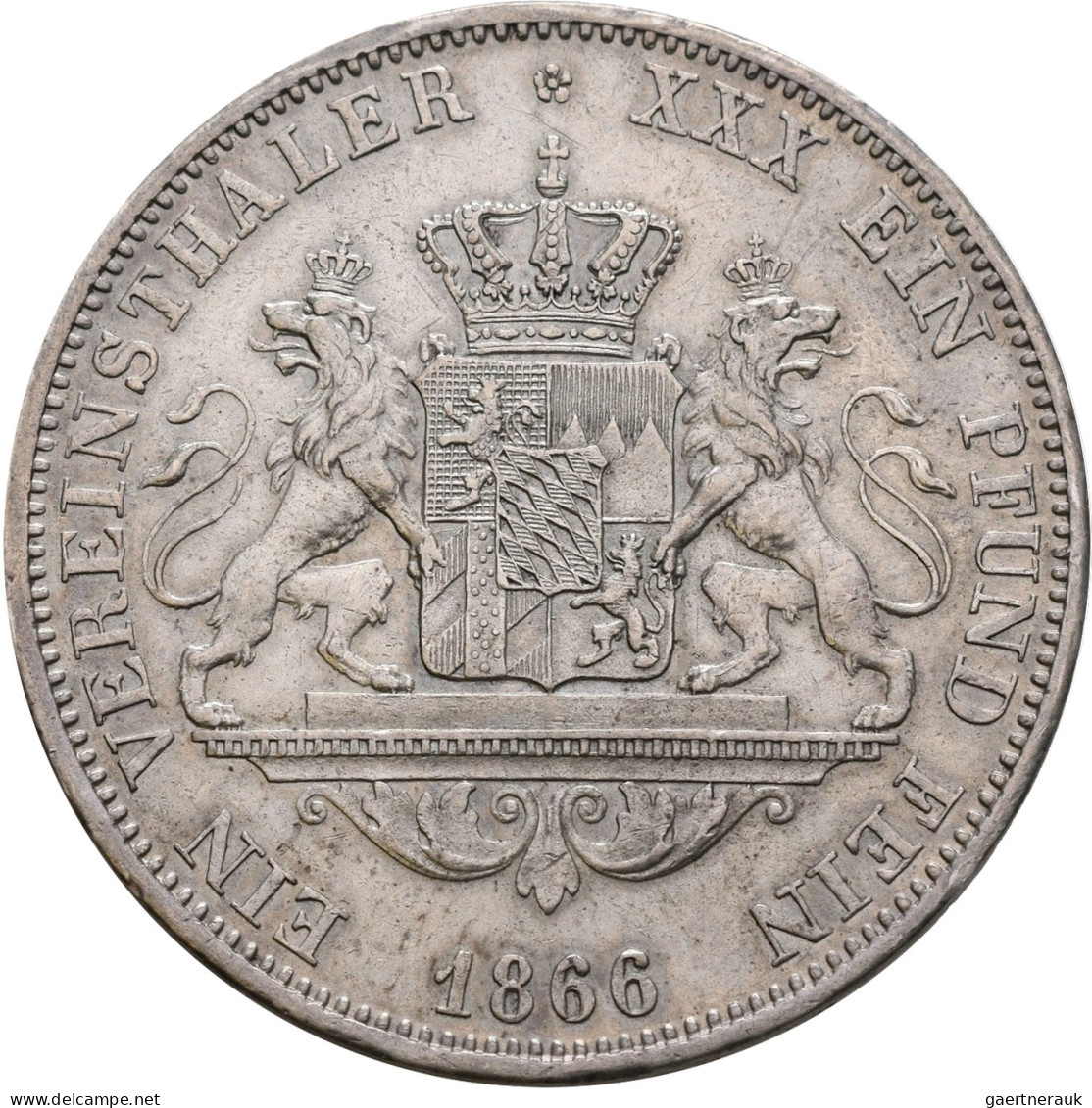 Bayern: Ludwig II. 1864-1886: Vereinstaler 1866, AKS 174, Jaeger 104. Kratzer, S - Other & Unclassified