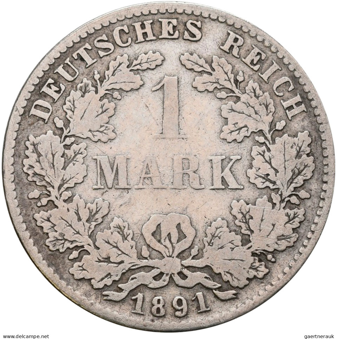 Umlaufmünzen 1 Pf. - 1 Mark: 1 Mark 1891 D / Kursmünze. Jaeger 17, Seltener Jahr - Taler Et Doppeltaler