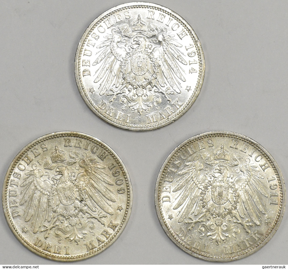 Anhalt: Friedrich II. 1904-1918: 3 Mark 1909 + 1911, Jaeger 23. Kratzer, Sehr Sc - Taler Et Doppeltaler