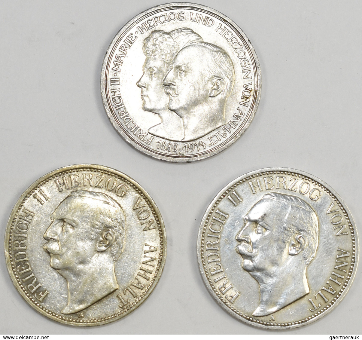 Anhalt: Friedrich II. 1904-1918: 3 Mark 1909 + 1911, Jaeger 23. Kratzer, Sehr Sc - Taler & Doppeltaler