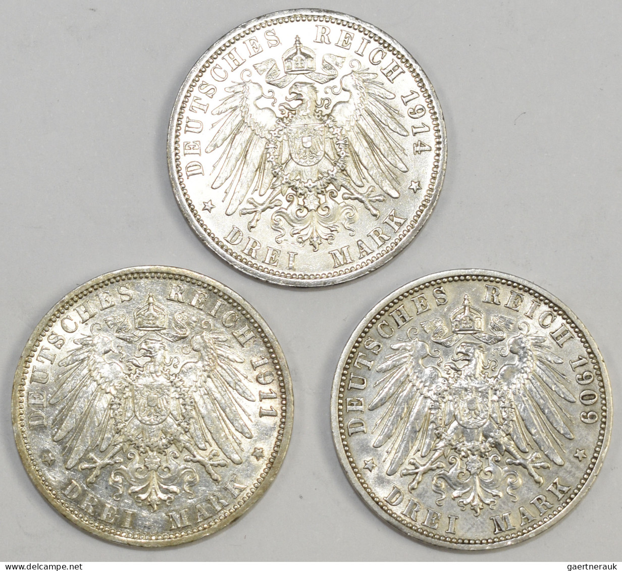 Anhalt: Friedrich II. 1904-1918: 3 Mark 1909 + 1911, Jaeger 23. Kratzer, Sehr Sc - Taler & Doppeltaler