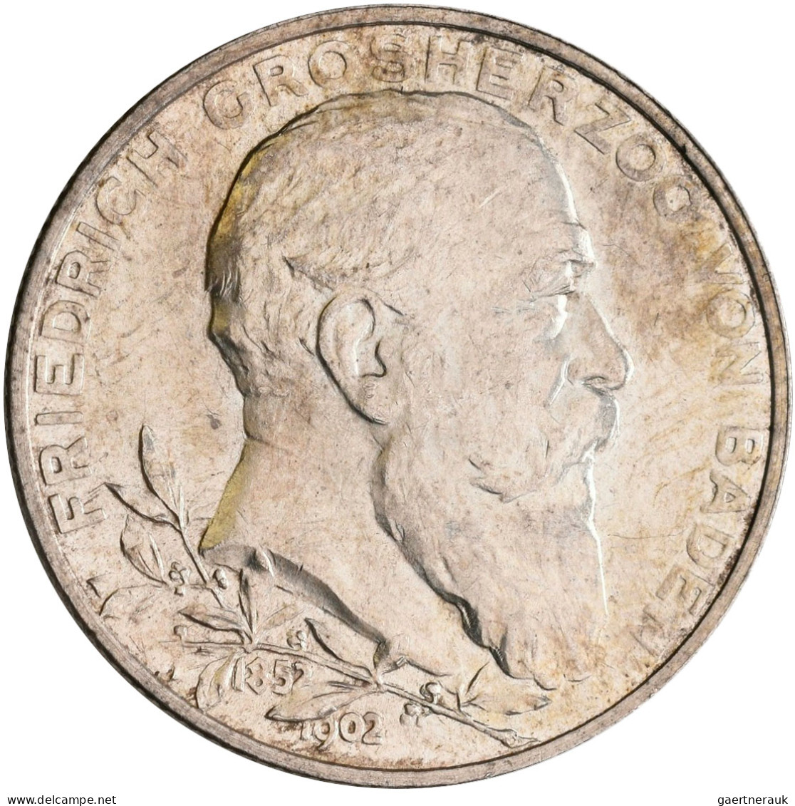 Baden: Friedrich I. 1852-1907: 2 Mark 1902, 50-jähriges Regierungsjubiläum, Jaeg - Taler Et Doppeltaler