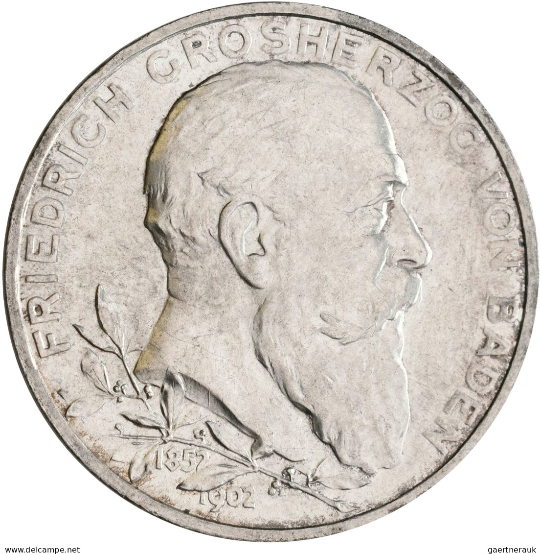 Baden: Friedrich I. 1852-1907: 2 Mark 1902, 50-jähriges Regierungsjubiläum, Jaeg - Taler & Doppeltaler