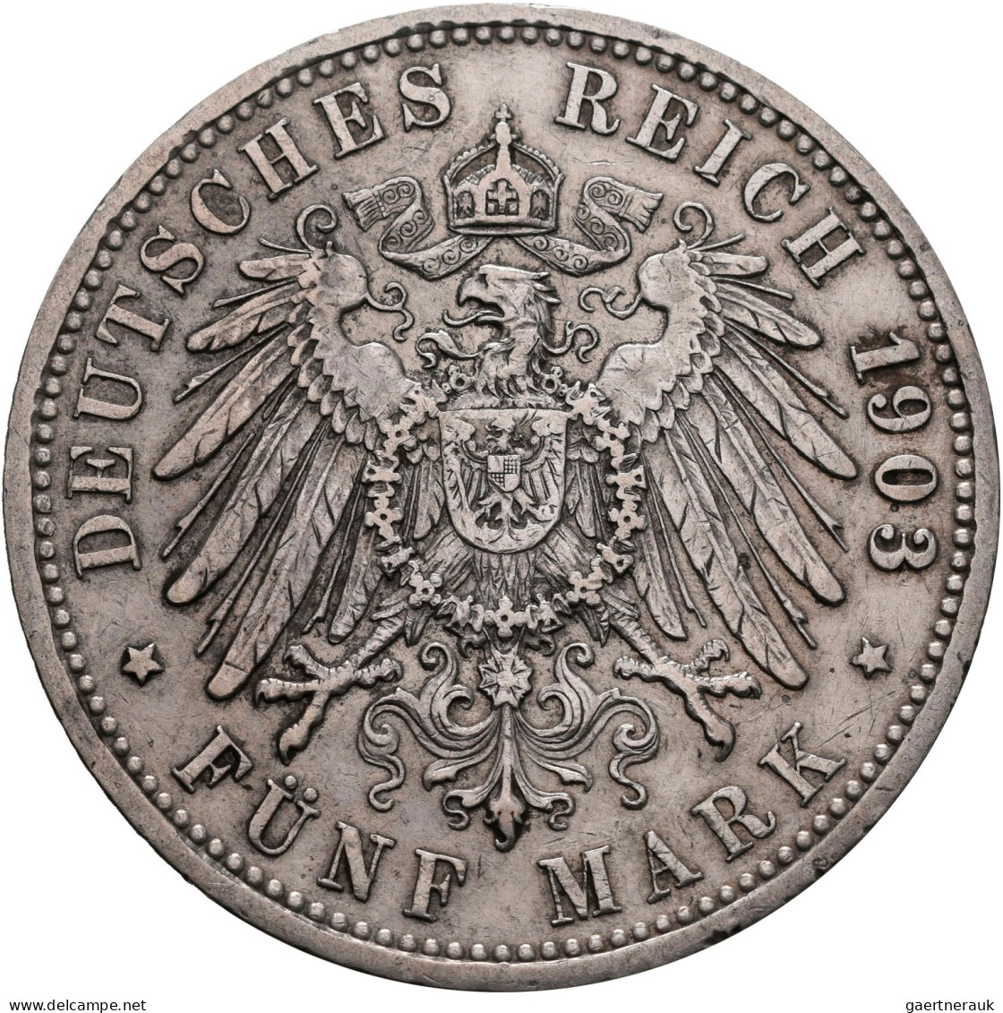 Baden: Friedrich I. 1852-1907: Komplette Serie 5 Mark 1902/1903/1904/1907 G, Jae