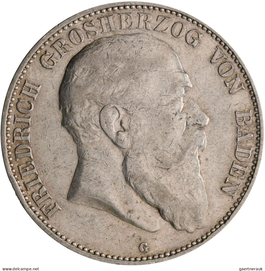 Baden: Friedrich I. 1852-1907: Komplette Serie 5 Mark 1902/1903/1904/1907 G, Jae