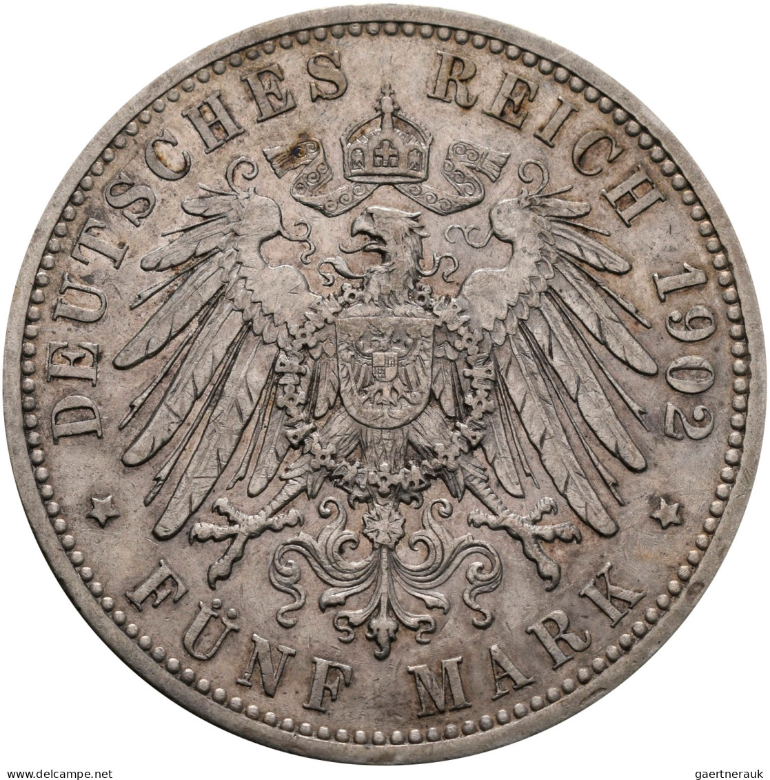 Baden: Friedrich I. 1852-1907: Komplette Serie 5 Mark 1902/1903/1904/1907 G, Jae