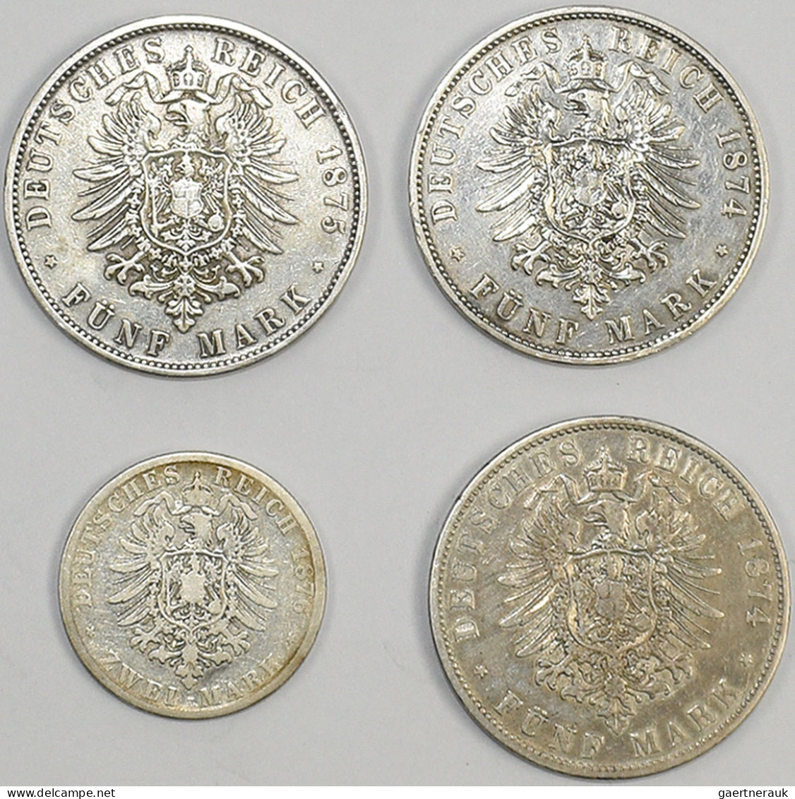 Bayern: Ludwig II. 1864-1886: Lot 4 Münzen: 2 Mark 1876 + 5 Mark 1874 (2x) Und 1 - Taler & Doppeltaler