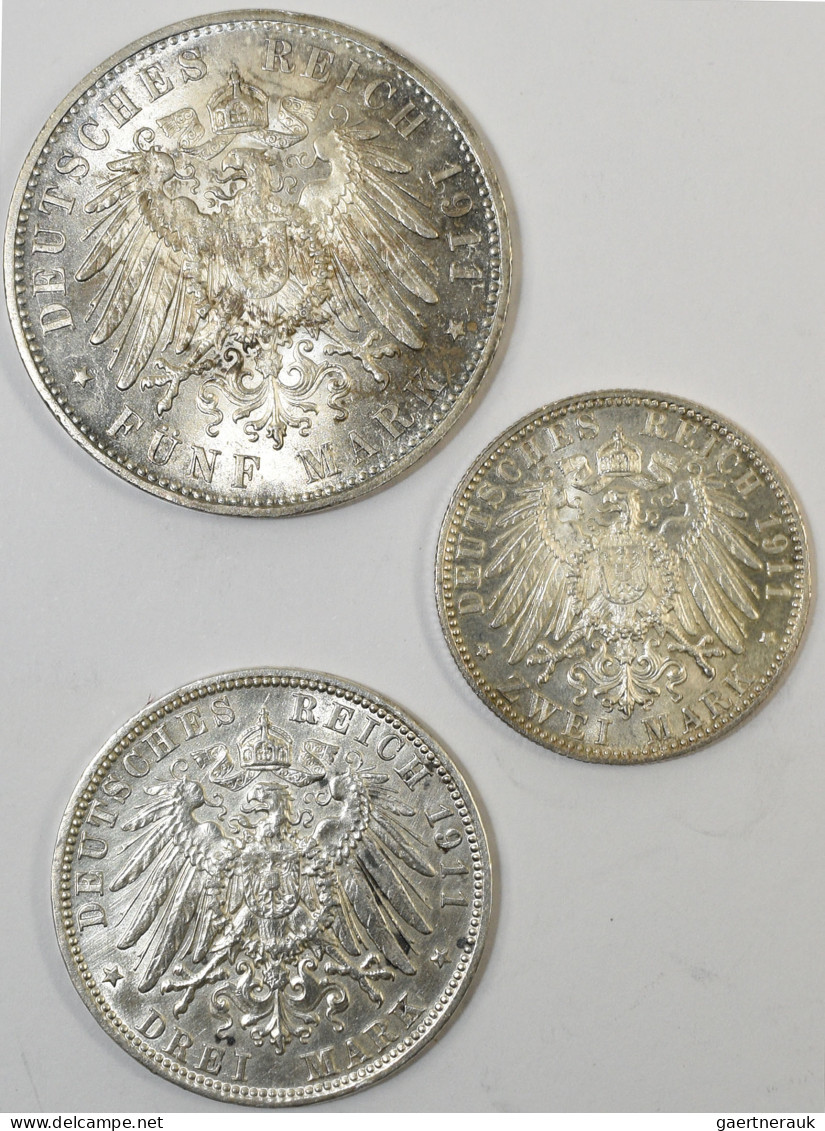 Bayern: Luitpold 1886-1912: Set 2, 3 Und 5 Mark 1911 D, Zum 90. Geburtstag Und 2 - Taler & Doppeltaler