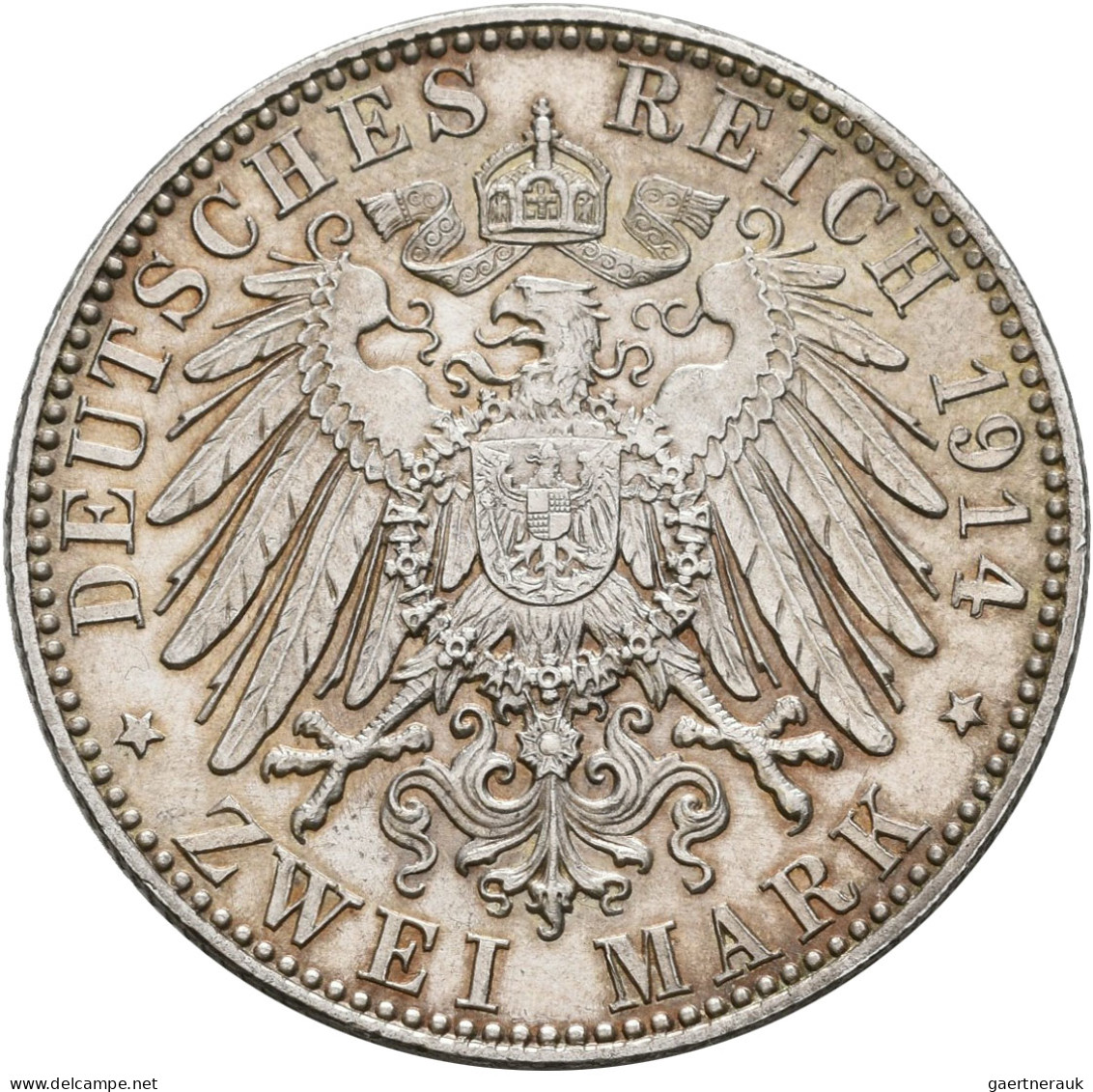 Bayern: Ludwig III. 1913-1918: 2 Mark 1914 D, Jaeger 51. Feine Patina, Vorzüglic - Taler & Doppeltaler