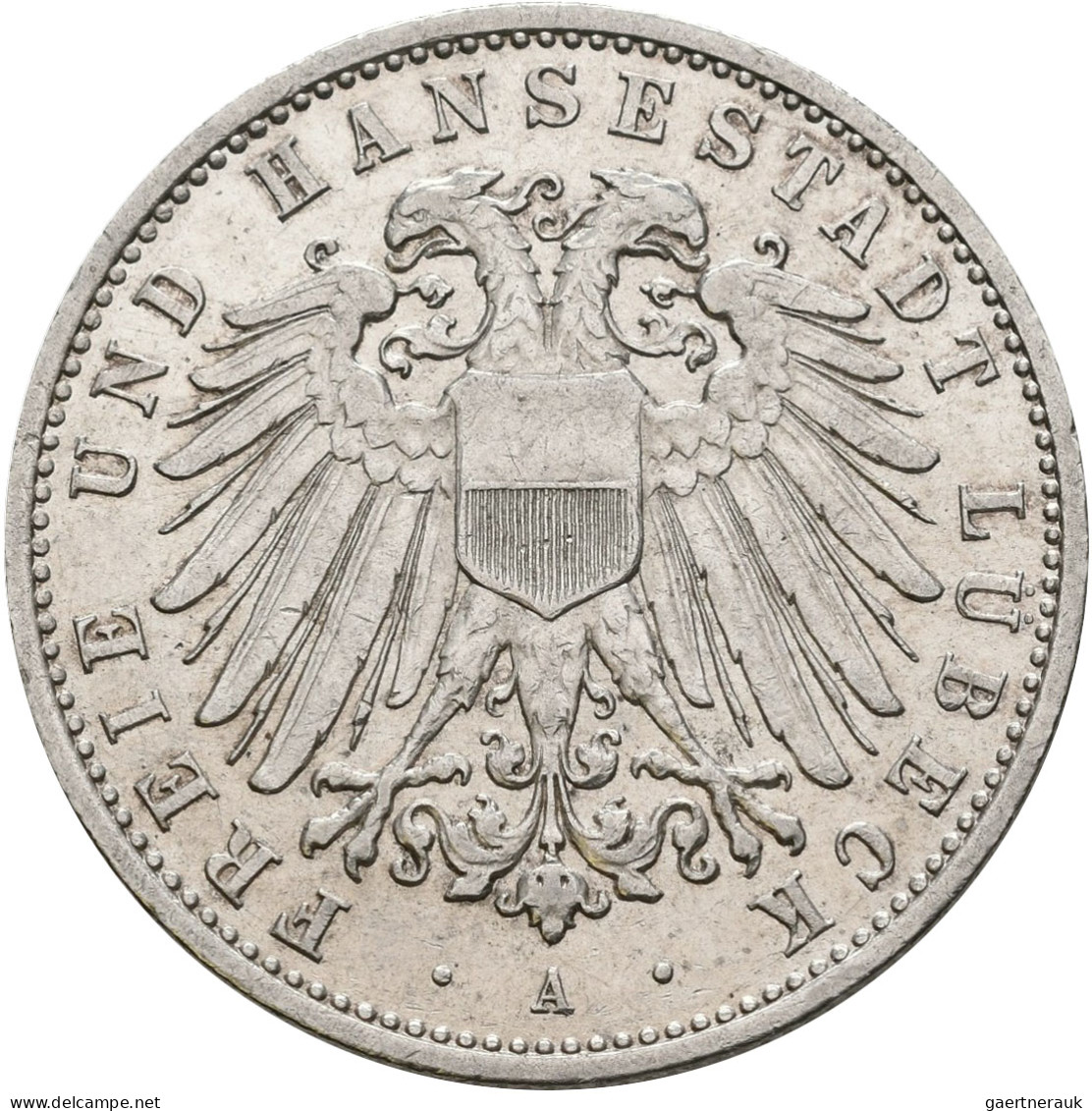 Lübeck: 2 Mark 1905 A, Jaeger 81, Kleiner Randschaden, Kleine Kratzer, Fast Vorz - Taler En Doppeltaler