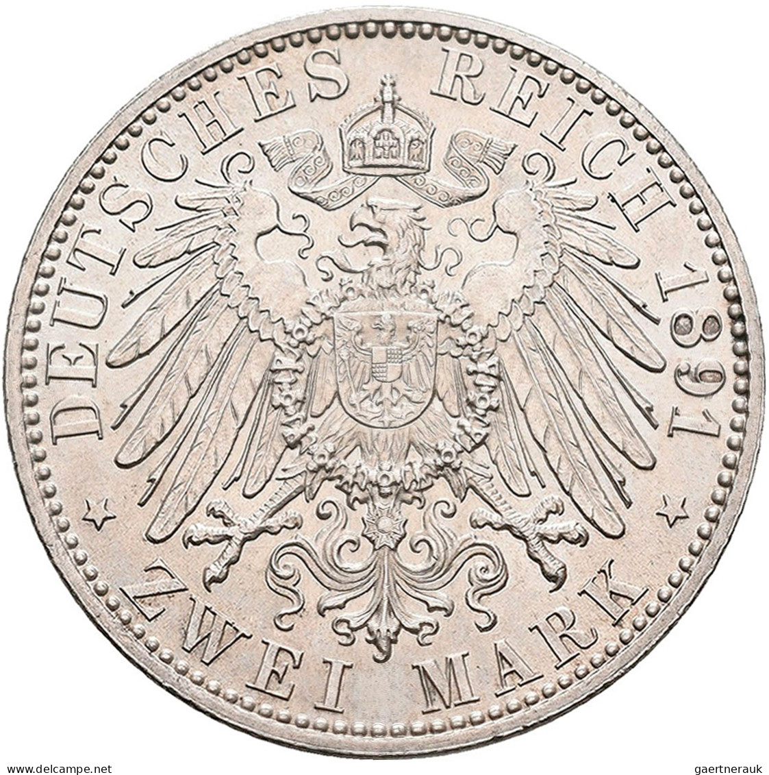 Oldenburg: Nicolaus Friedrich Peter 1853-1900: 2 Mark 1891, Jaeger 93, Vorzüglic - Taler & Doppeltaler