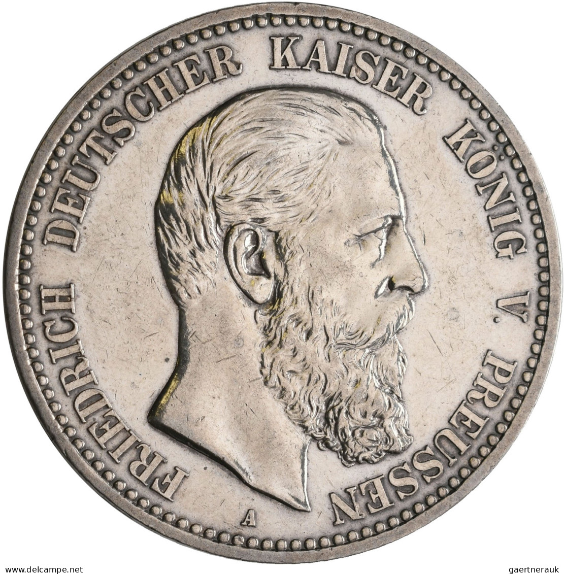 Preußen: Friedrich III. 1888: 5 Mark 1888 A, Jaeger 99. Gereinigt, Poliert, Klei - Taler & Doppeltaler