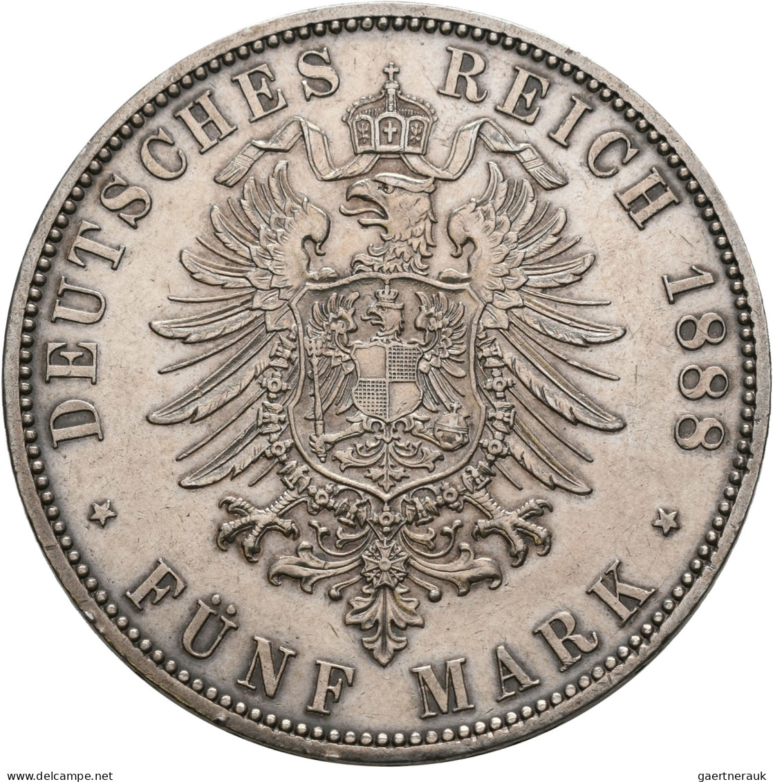 Preußen: Friedrich III. 1888: 5 Mark 1888 A, Jaeger 99. Gereinigt, Poliert, Klei - Taler & Doppeltaler