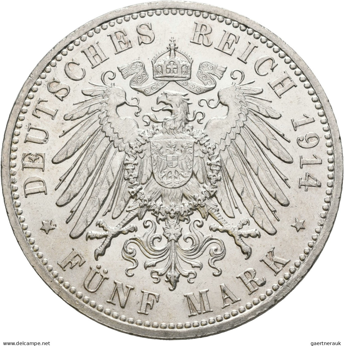 Preußen: Wilhelm II. 1888-1918: Lot 2 Münzen: 3 Mark + 5 Mark 1914 (J. 113 + J. - Taler En Doppeltaler