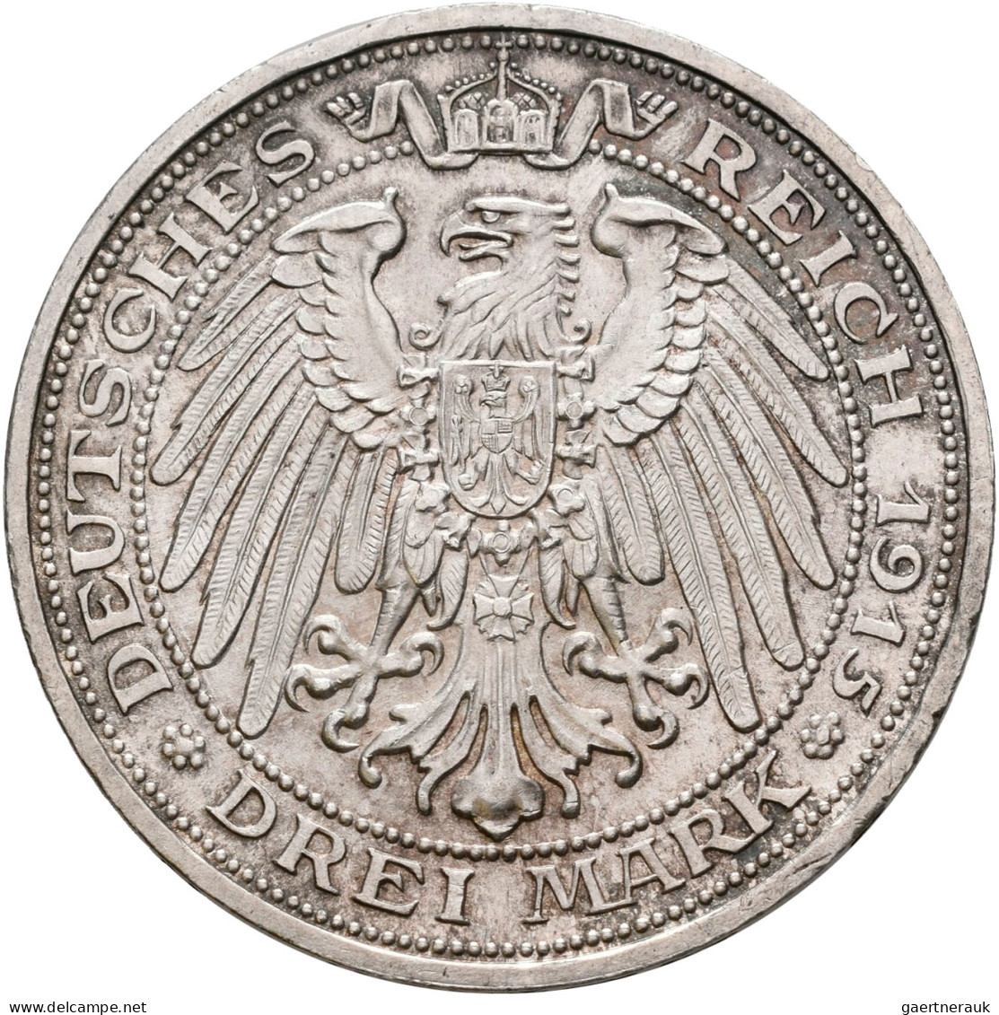 Preußen: Wilhelm II. 1888-1918: 3 Mark 1915 A, Mansfelder Bergbau, Jaeger 115. K - Taler & Doppeltaler