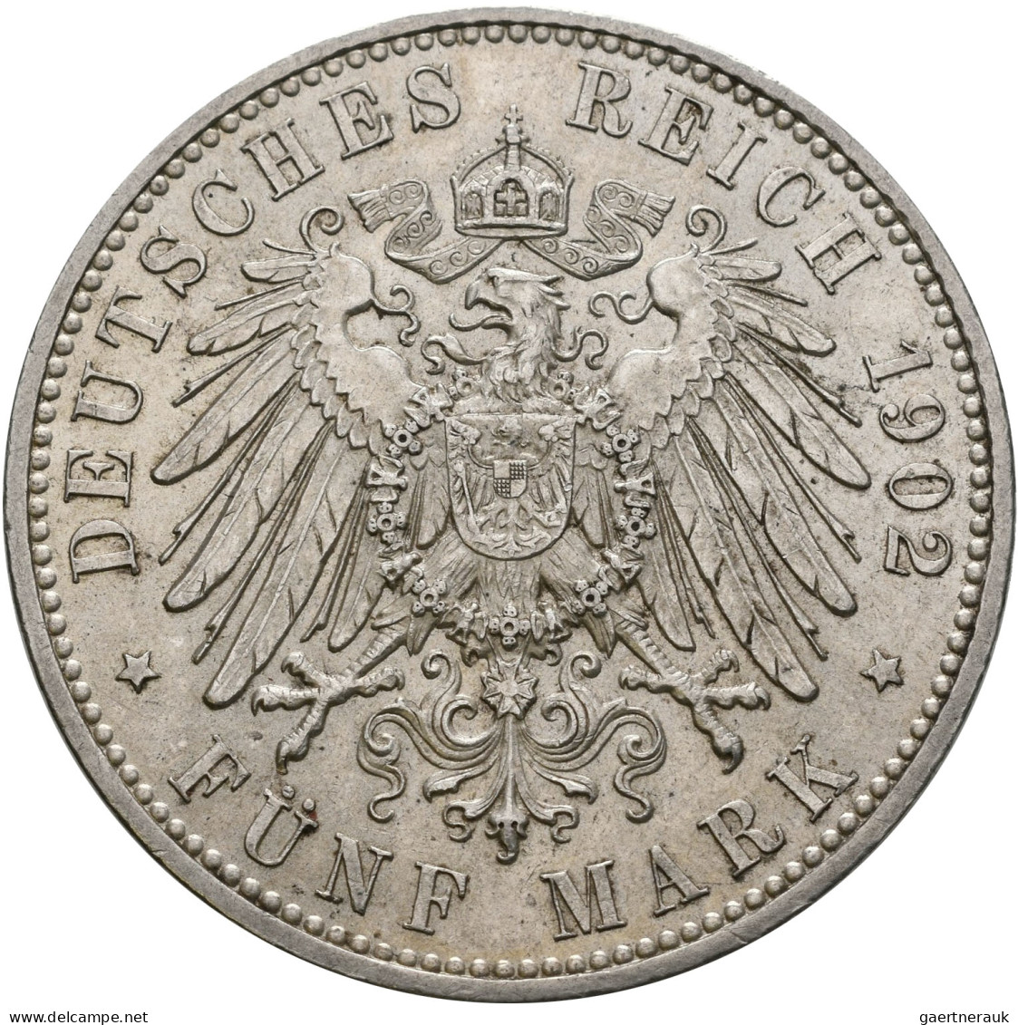 Sachsen: Albert 1873-1902: 5 Mark 1902 E, Auf Seinen Tod Mit Lebensdaten, Jaeger - Taler En Doppeltaler