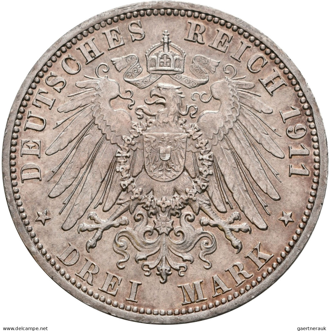 Schaumburg-Lippe: Georg 1893-1911: 3 Mark 1911 A, Auf Seinen Tod, Jaeger 166. Sc - Taler Et Doppeltaler