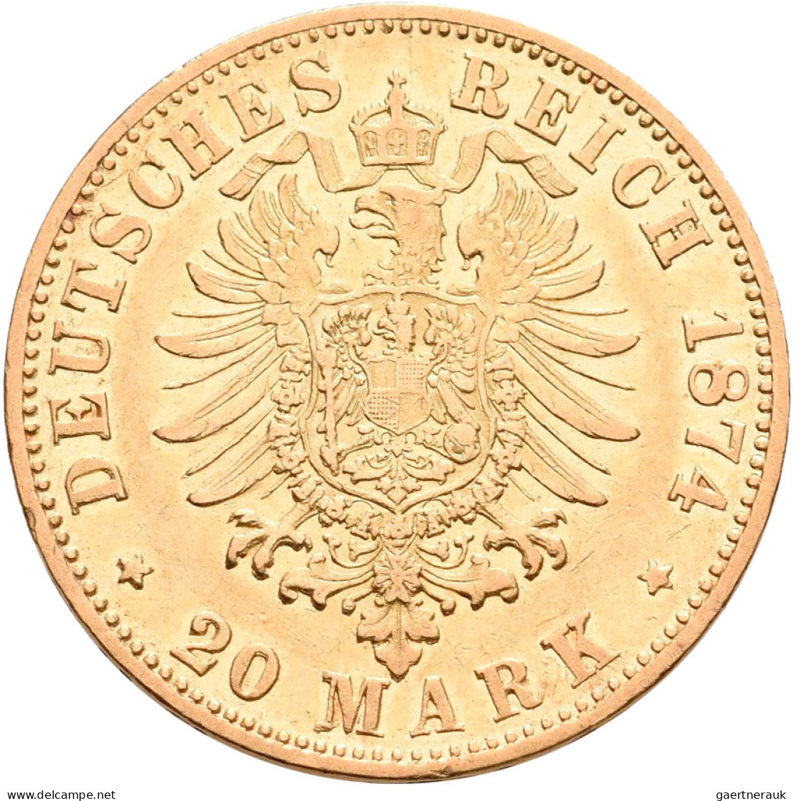 Baden - Anlagegold: Friedrich I. 1852-1907: 20 Mark 1874 G, Jaeger 184. 7,982 G, - 5, 10 & 20 Mark Gold