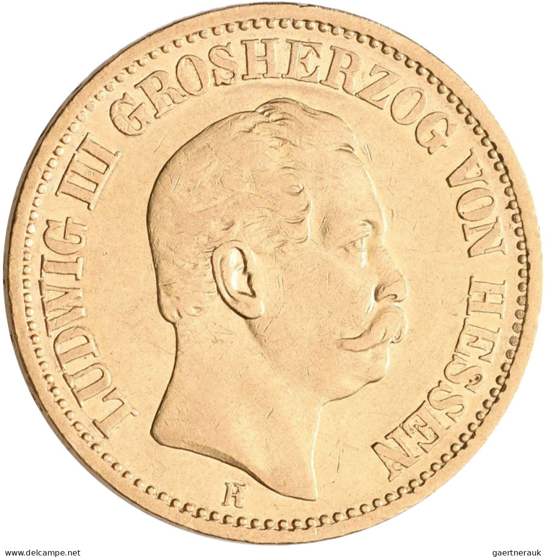 Hessen - Anlagegold: Ludwig III. 1848-1877: 20 Mark 1873 H, Jaeger 214. 7,965g, - 5, 10 & 20 Mark Or