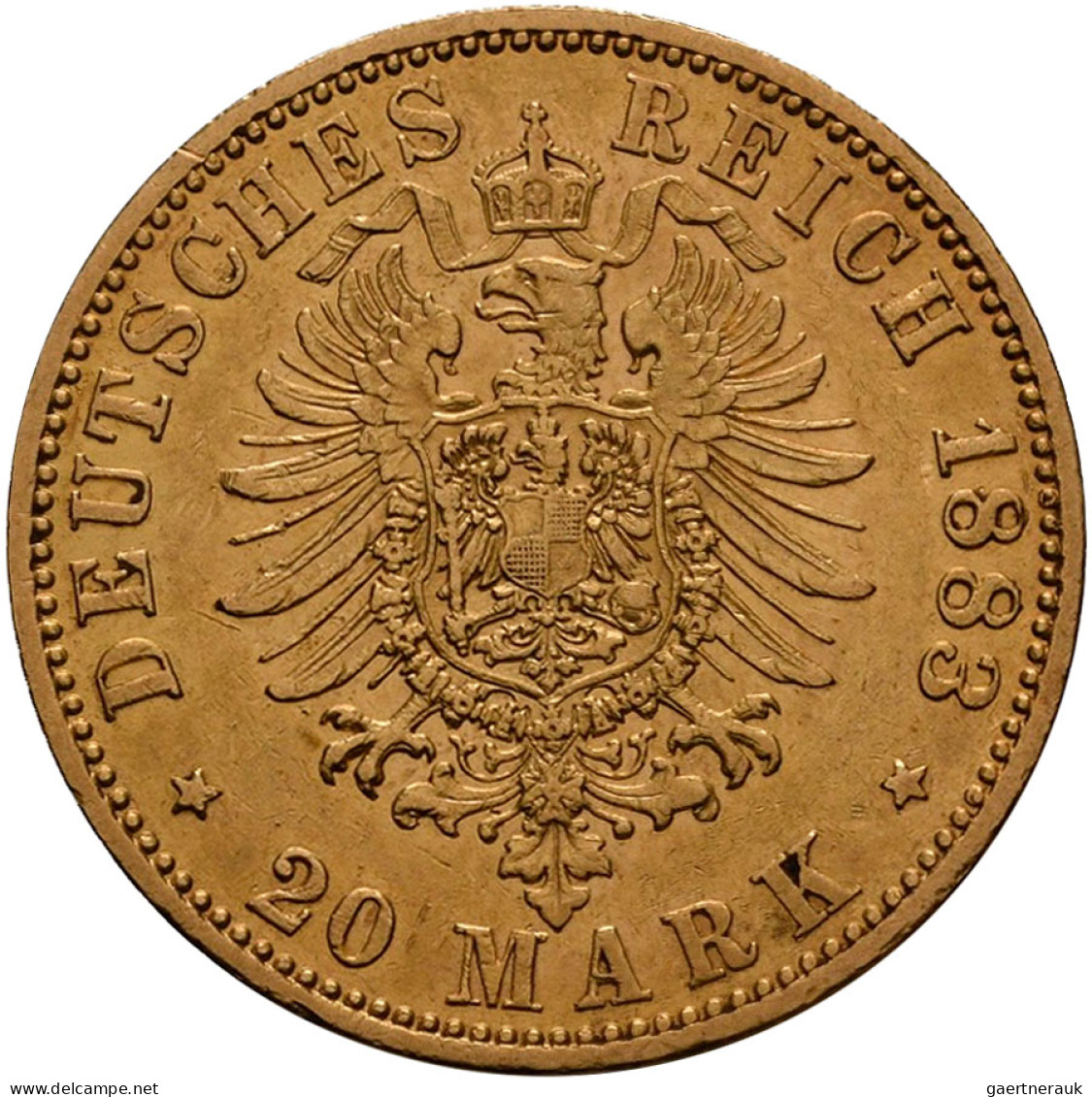 Preußen - Anlagegold: Wilhelm I. 1861-1888: Lot 4 Stück; 20 Mark 1875 A, 1883 A, - 5, 10 & 20 Mark Goud