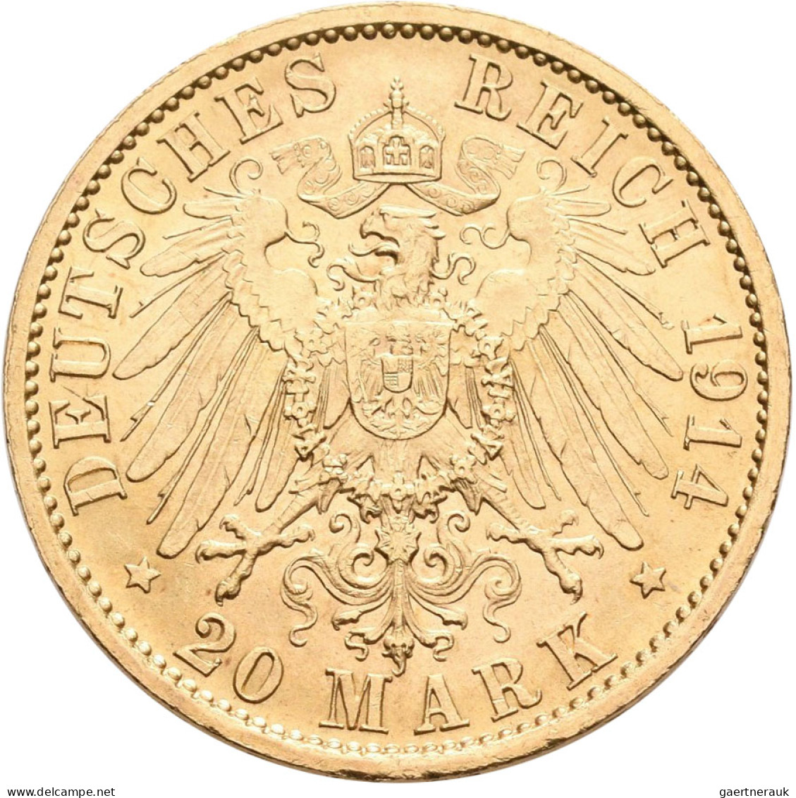 Preußen - Anlagegold: Wilhelm II. 1888-1918: 20 Mark 1914 A, Uniform, Jaeger 253 - 5, 10 & 20 Mark Oro
