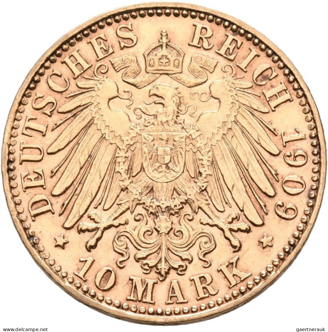 Sachsen - Anlagegold: Friedrich August III. 1904-1918: 10 Mark 1909 E, Jaeger 26 - 5, 10 & 20 Mark Oro