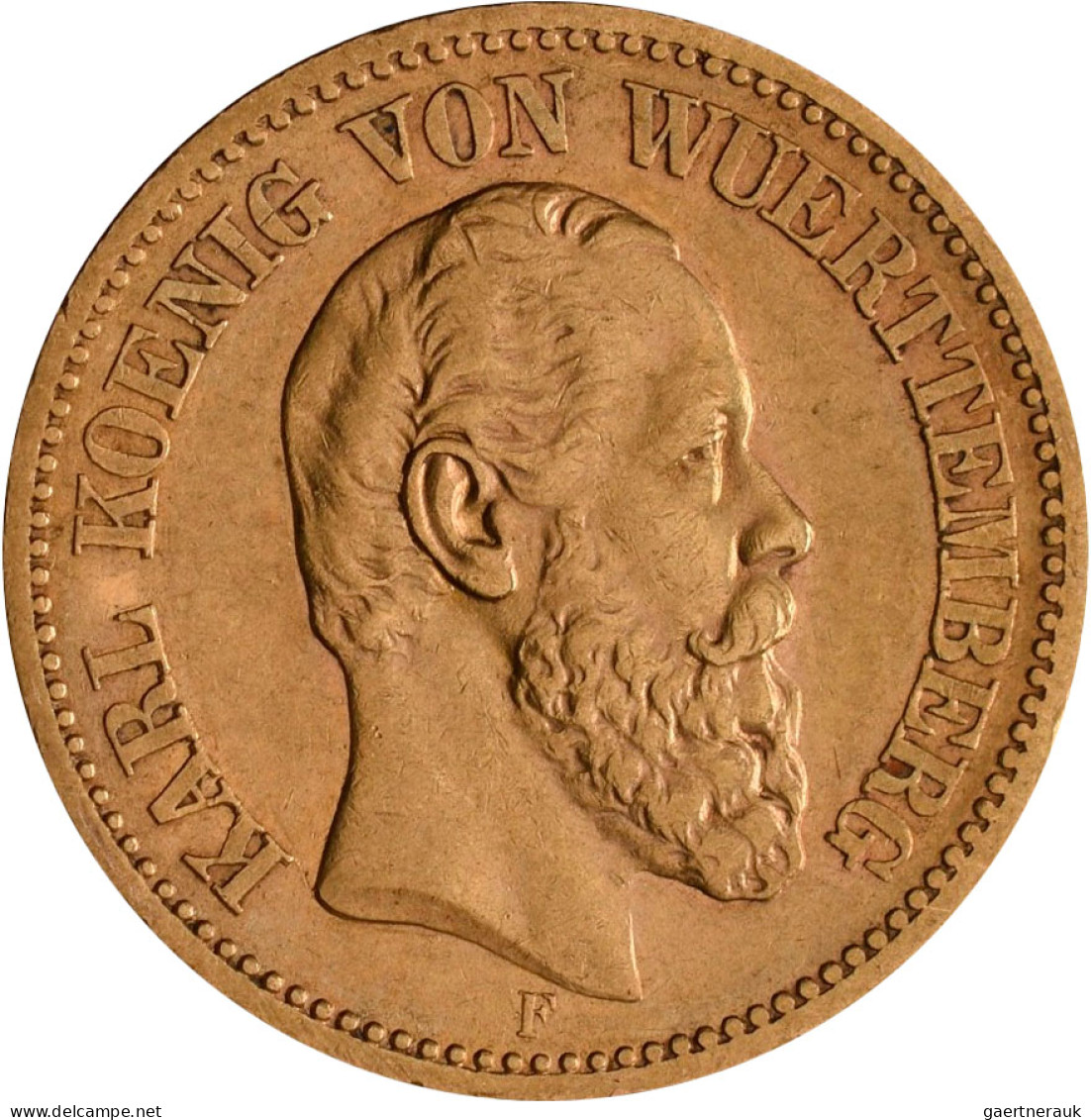 Württemberg - Anlagegold: Karl 1864-1891: 20 Mark 1873 F, Jaeger 290. 7,92 G, 90 - 5, 10 & 20 Mark Or