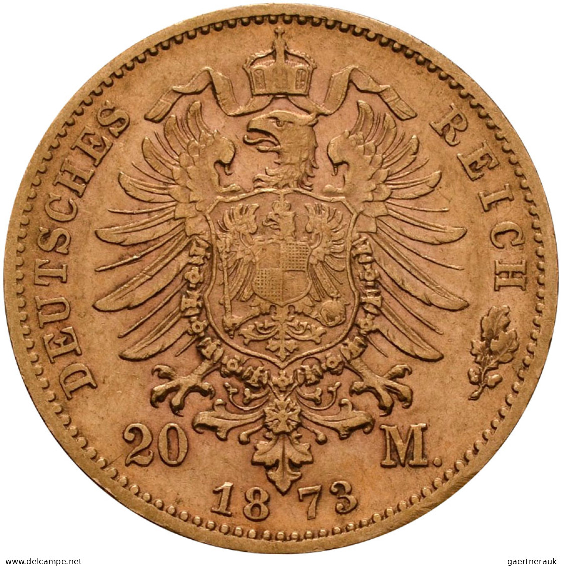 Württemberg - Anlagegold: Karl 1864-1891: 20 Mark 1873 F, Jaeger 290. 7,92 G, 90 - 5, 10 & 20 Mark Goud