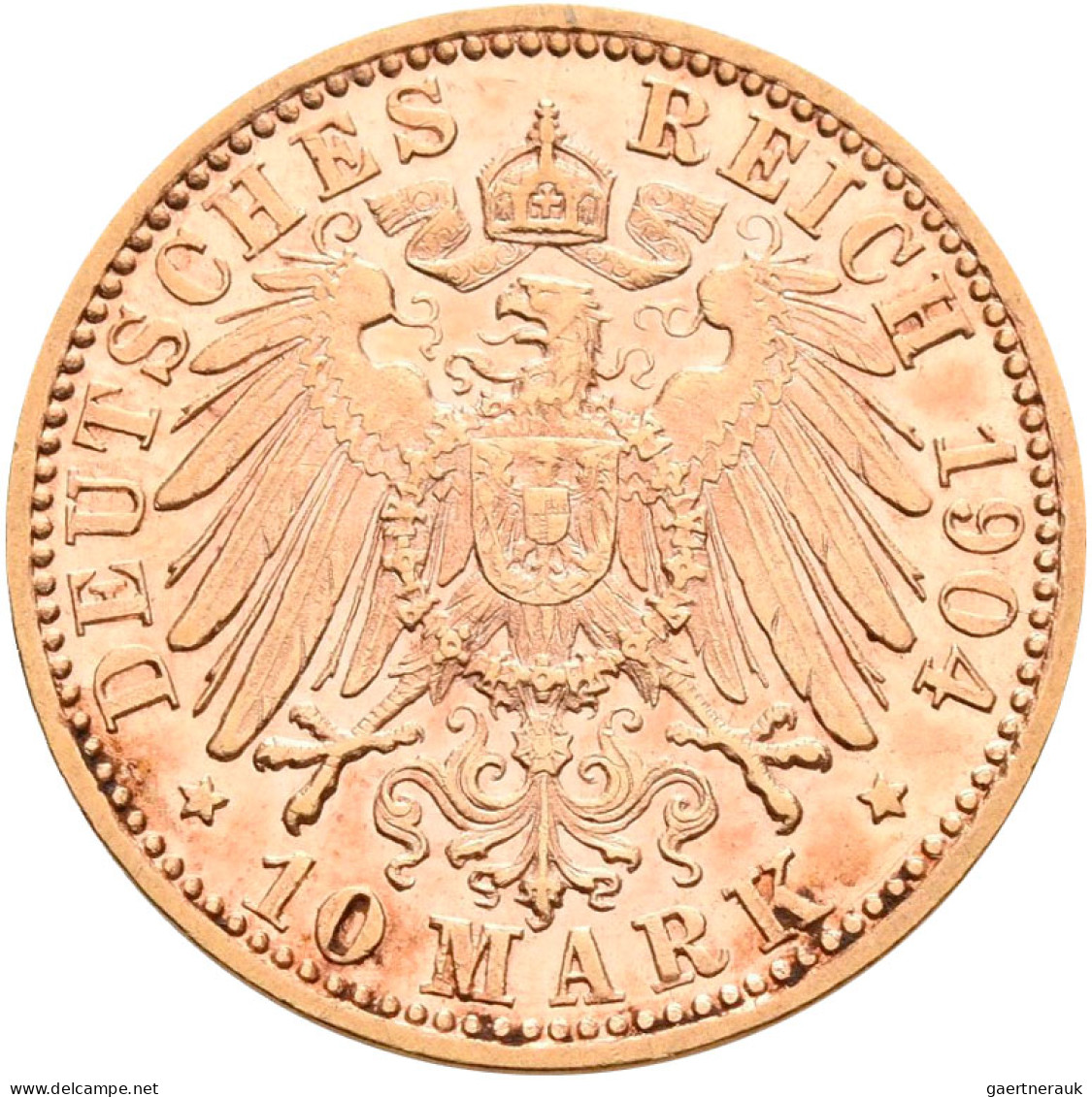 Württemberg - Anlagegold: Wilhelm II. 1891-1918: 10 Mark 1904 F, Jaeger 295, 3,9 - 5, 10 & 20 Mark Or