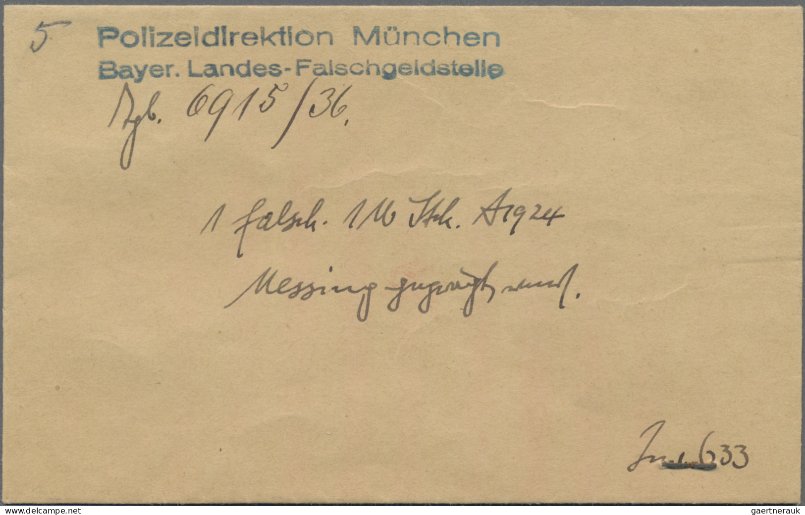 Weimarer Republik: Zeitgenössische Fälschung 1 Mark 1924 A, Amtlich Entwertet, Z - Andere & Zonder Classificatie