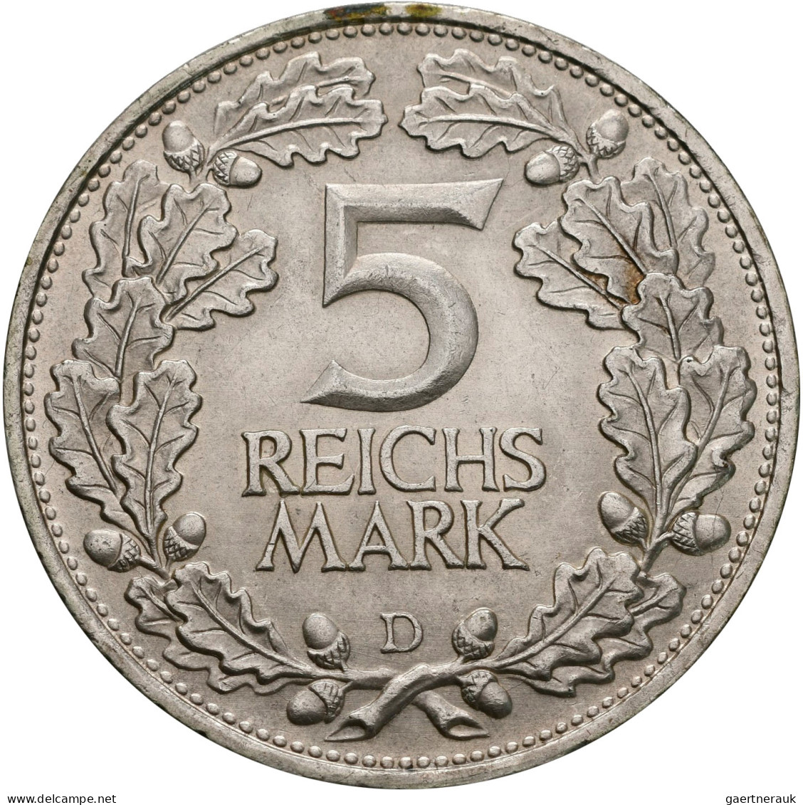 Weimarer Republik: 5 Reichsmark 1925 D, Rheinlande, Jaeger 322. Vorzüglich. Dabe - Sonstige & Ohne Zuordnung