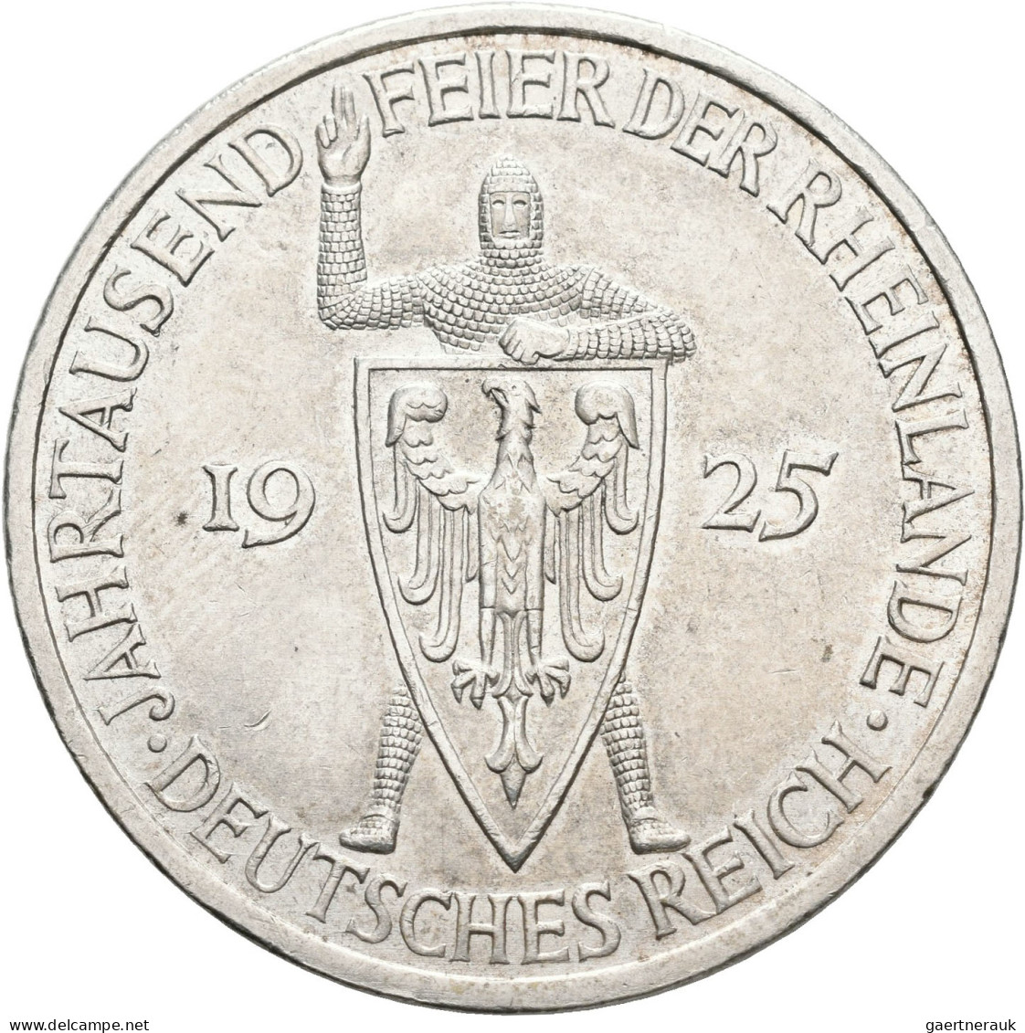 Weimarer Republik: 5 Reichsmark 1925 F, 1000 Jahrfeier Rheinlande, Jaeger 322, V - Sonstige & Ohne Zuordnung