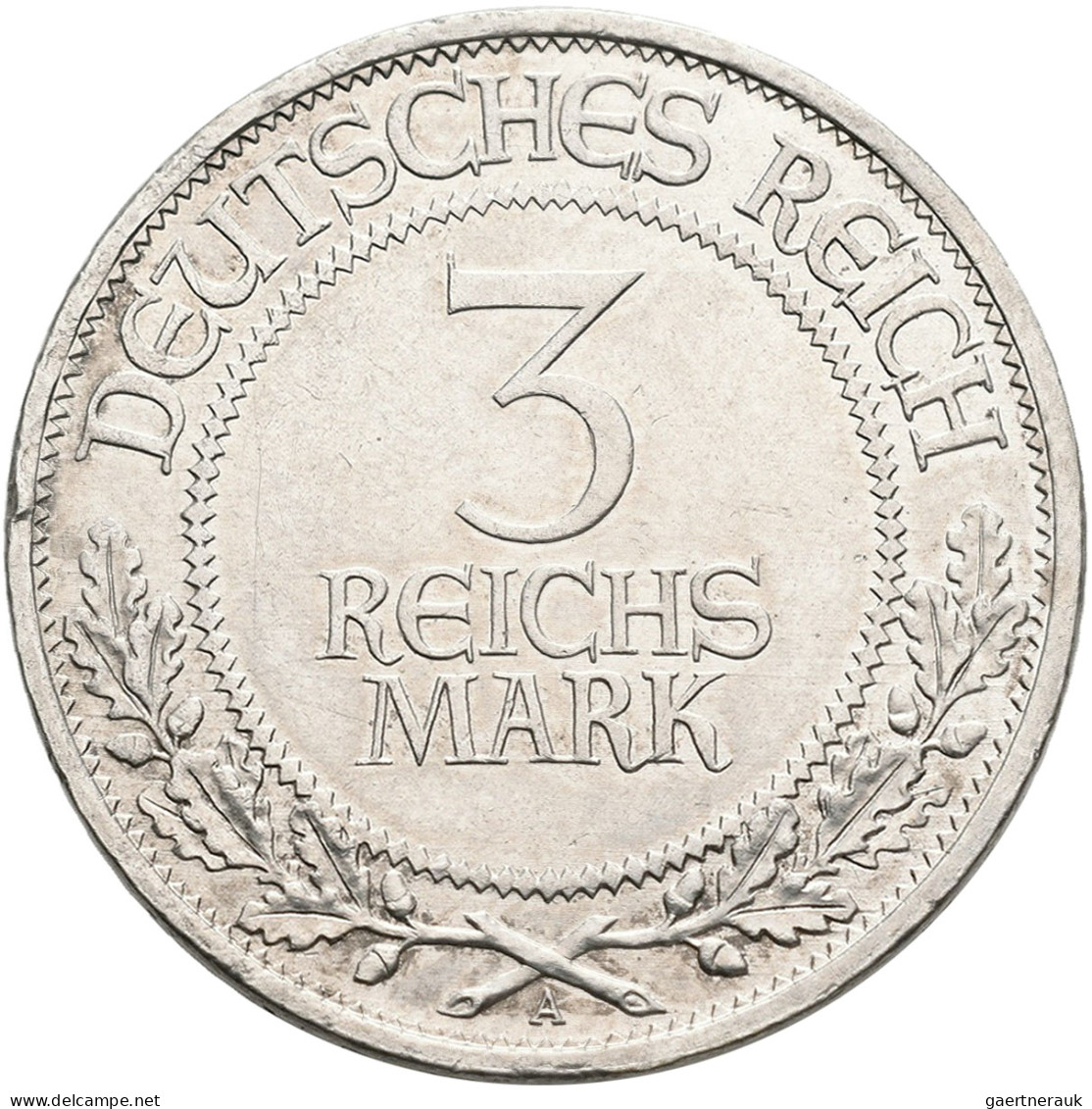 Weimarer Republik: 3 Reichsmark 1926 A, Lübeck, Jaeger 323, Kleiner Randfehler, - Autres & Non Classés