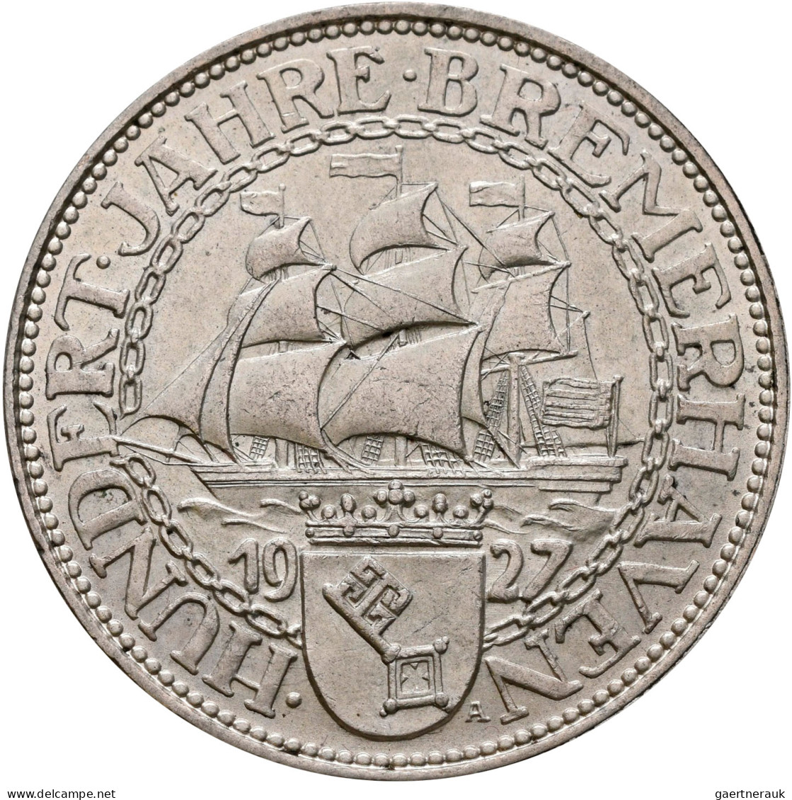 Weimarer Republik: 5 Reichsmark 1927 A, Bremerhaven, Jaeger 326, Feine Kratzer, - Autres & Non Classés