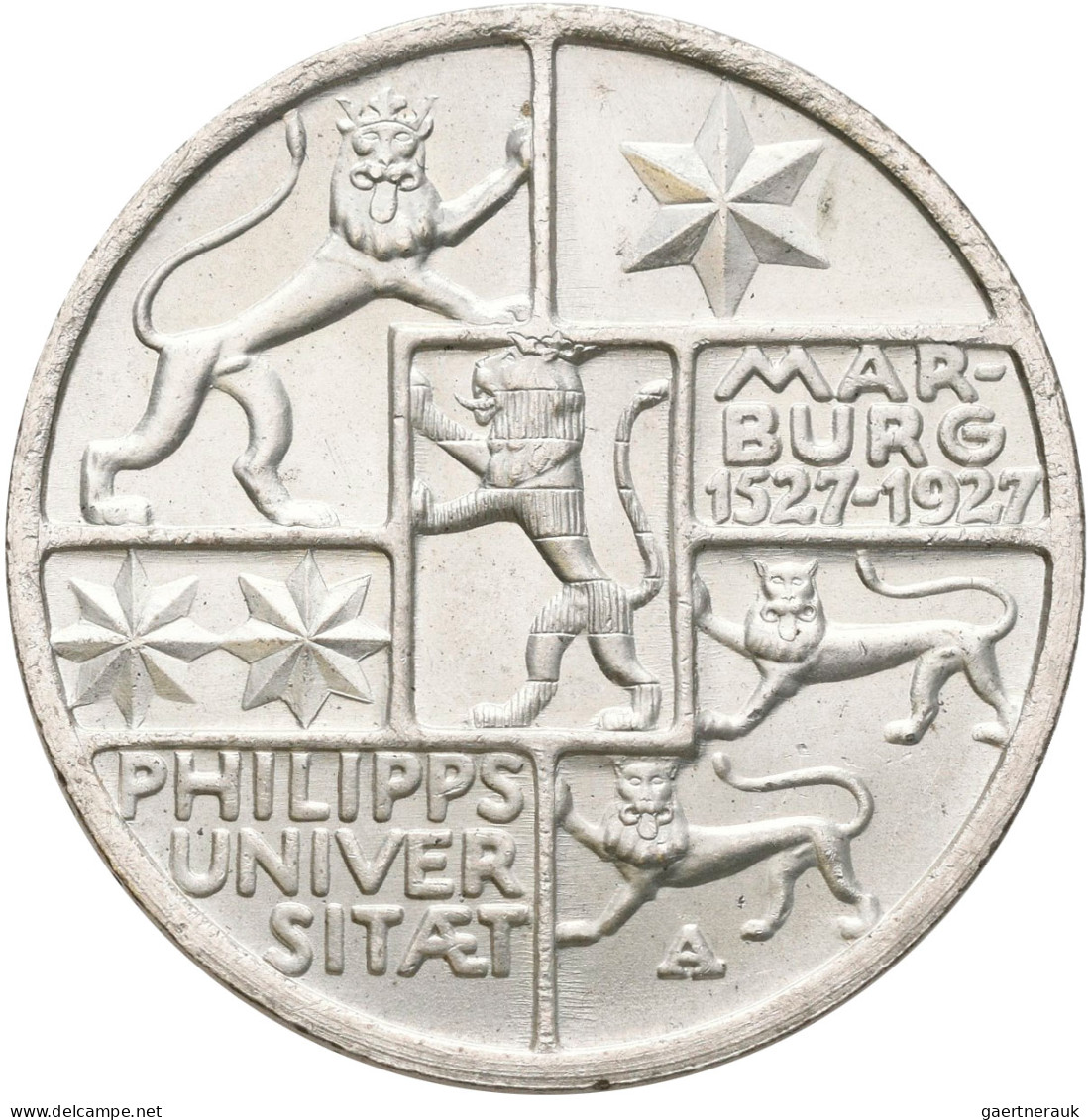 Weimarer Republik: 3 Reichsmark 1927 A, Universität Marburg, Jaeger 330, Vorzügl - Sonstige & Ohne Zuordnung