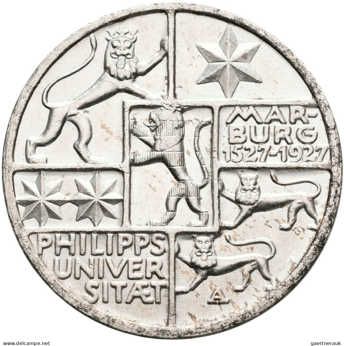 Weimarer Republik: 3 Reichsmark 1927 A, Universität Marburg, Jaeger 330, Leicht - Andere & Zonder Classificatie