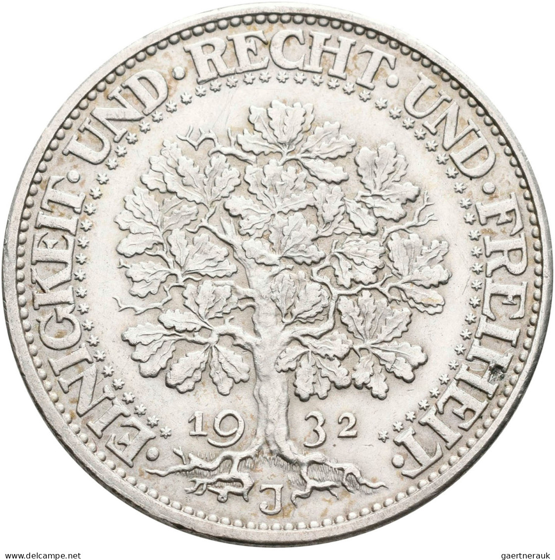 Weimarer Republik: 5 Reichsmark 1932 J, Eichbaum, Jaeger 331. Sehr Schön - Vorzü - Sonstige & Ohne Zuordnung
