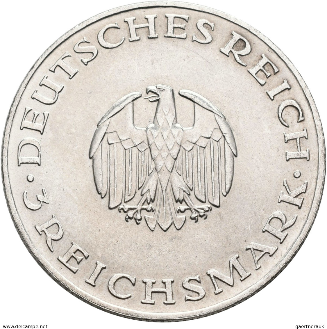 Weimarer Republik: 3 Reichsmark 1929 A, Lessing, Jaeger 335, Vorzüglich. - Andere & Zonder Classificatie