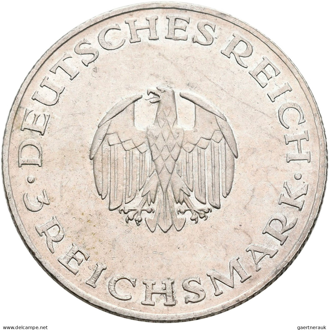 Weimarer Republik: 3 Reichsmark 1929 G, Lessing, Jaeger 335, Vorzüglich. - Other & Unclassified