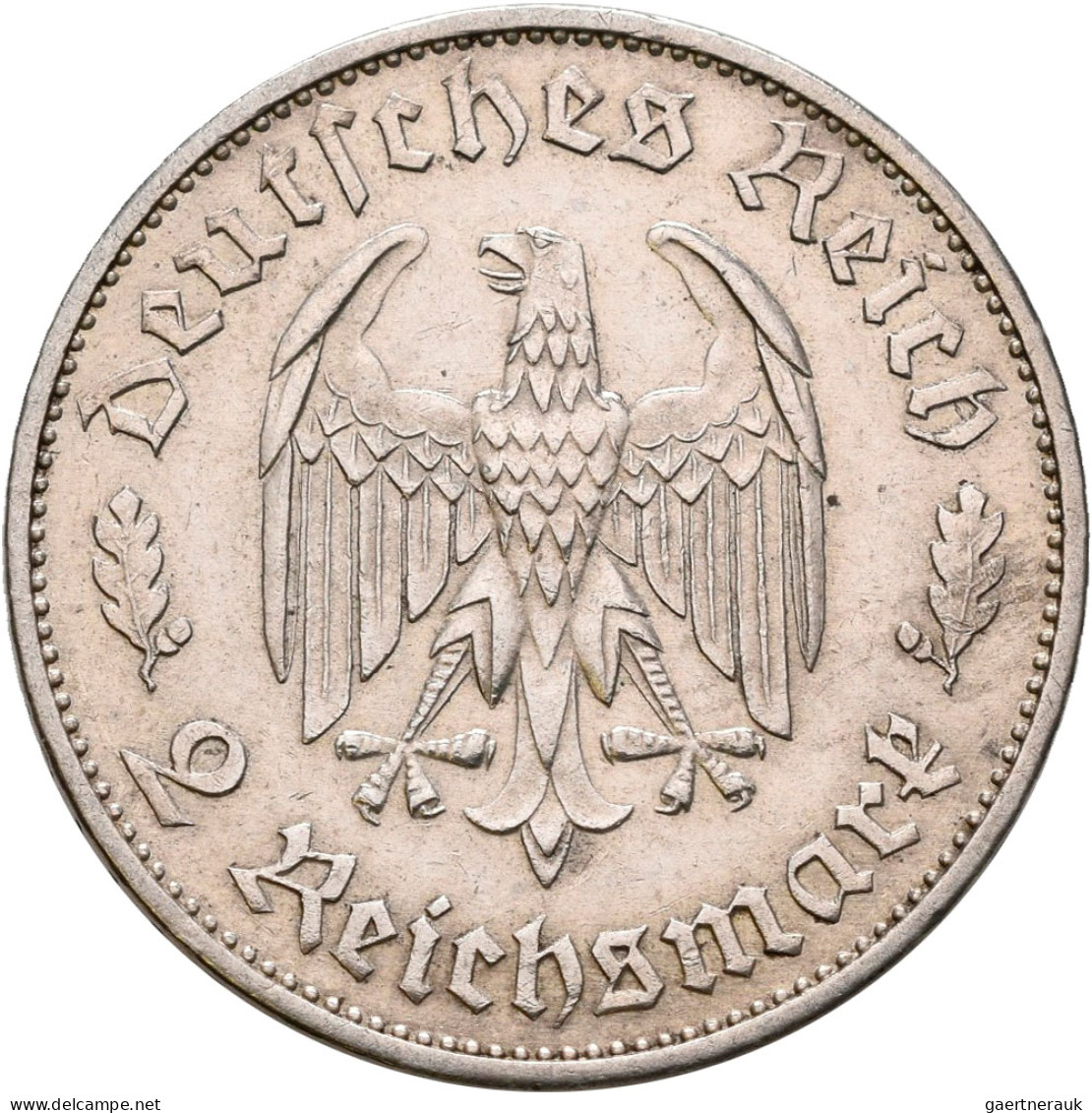 Drittes Reich: 5 Reichsmark 1934 F + 2 Reichsmark 1934 F, Schiller, Jaeger 359, - Autres & Non Classés