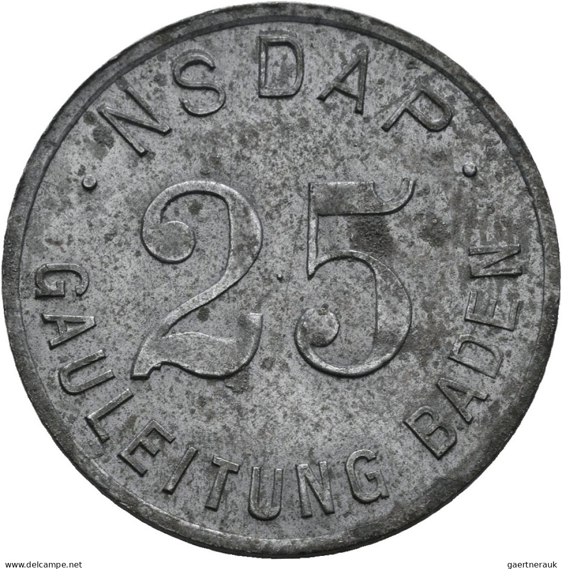 Drittes Reich: 25 Pfennig O. J. - NSDAP Gauleitung Baden, Zink, Sehr Schön. - Other & Unclassified