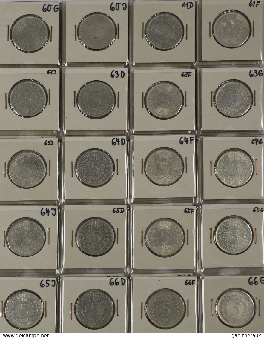Bundesrepublik Deutschland 1948-2001: 73 X 5 DM Kursmünzen Silberadler (J. 387), - Sonstige & Ohne Zuordnung