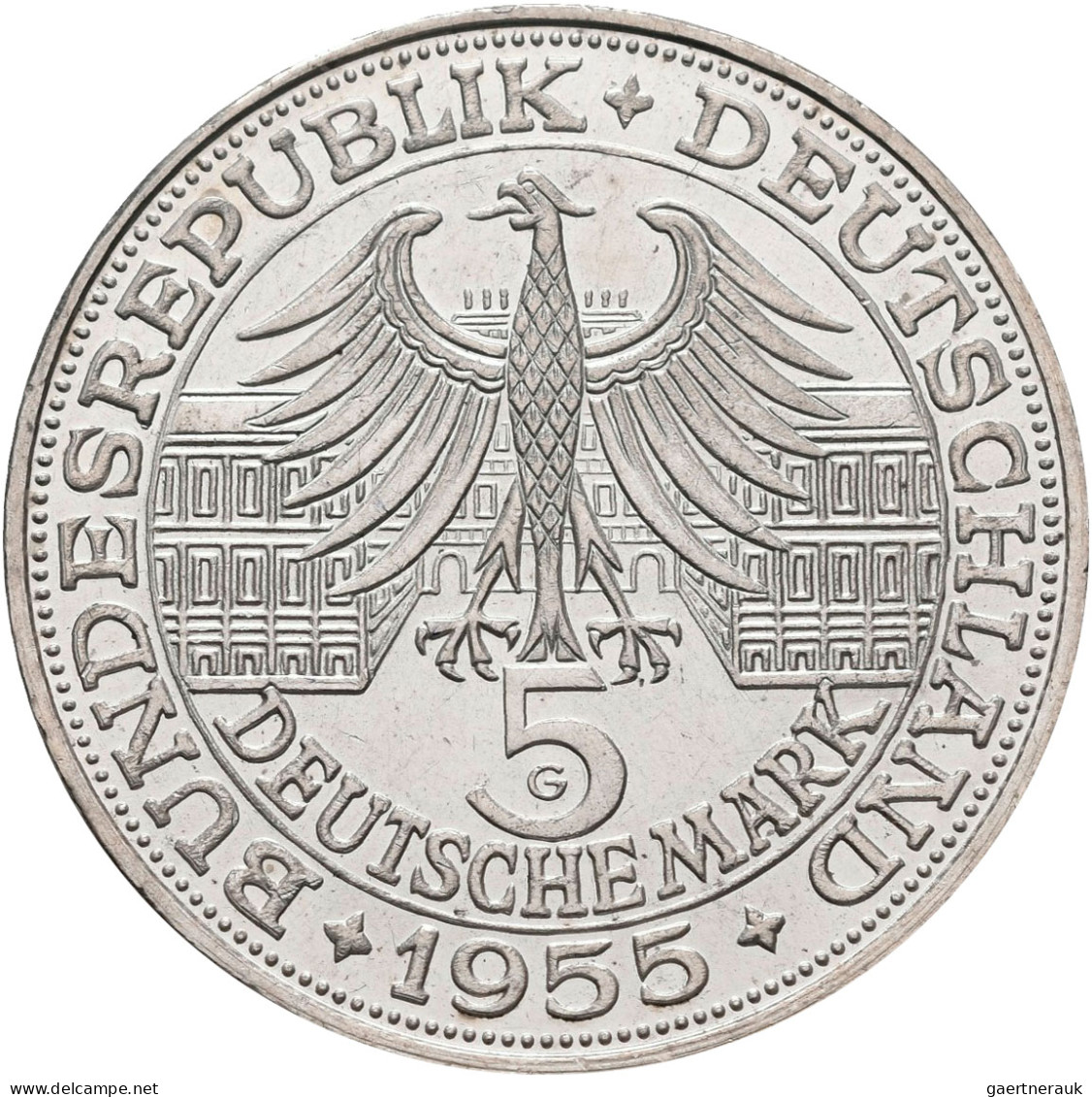 Bundesrepublik Deutschland 1948-2001: 5 DM 1955 G, Markgraf Von Baden, Jaeger 39 - Andere & Zonder Classificatie