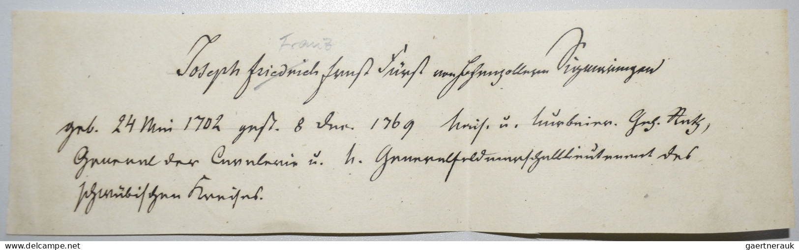 Varia, Sonstiges: Autograph: Hohenzollern-Sigmaringen, Joseph Franz Ernst 1715-1 - Autres & Non Classés