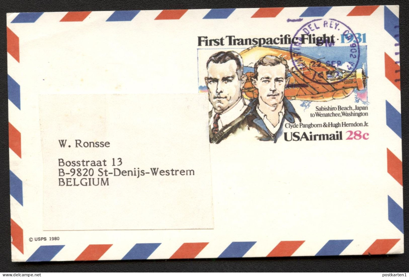 UXC19 Air Mail Postal Card Properly Used Maria Del Rey CA To BELGIUM 1982 Cat. $27.50 - 1981-00