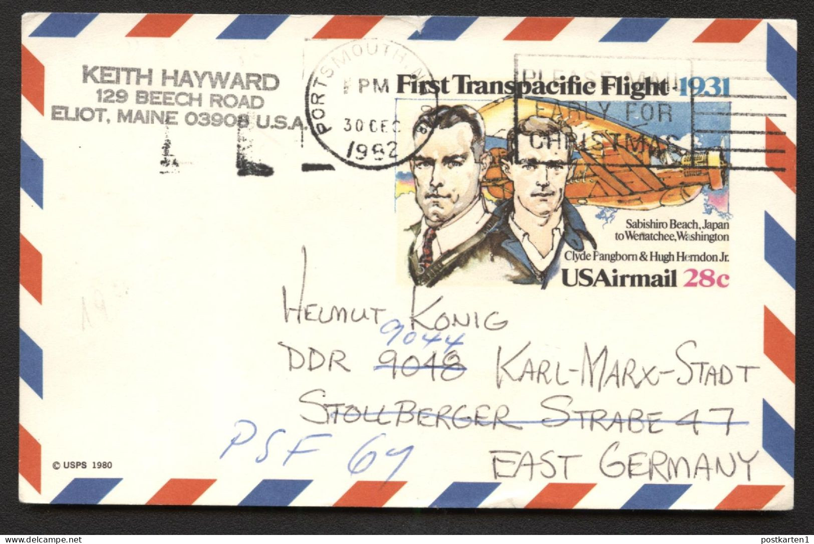 UXC19 Air Mail Postal Card NONPHILATELIC Used Portsmouth NH To EAST GERMANY 1982 Cat.$27.50 - 1981-00