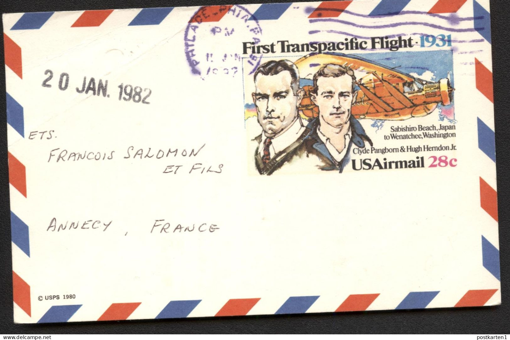 UXC19 Air Mail Postal Card NONPHILATELIC Used Philadelphia PA To FRANCE 1982 Cat. $27.50 - 1981-00