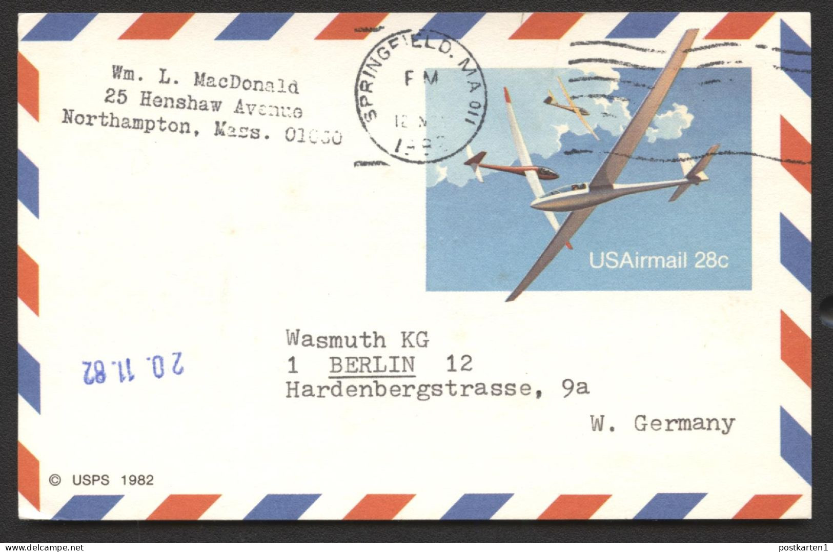 UXC20 Postal Card NONPHILATELIC Philadelphia PA  To GERMANY Forwarded 1992 Cat $32.00 - 1981-00